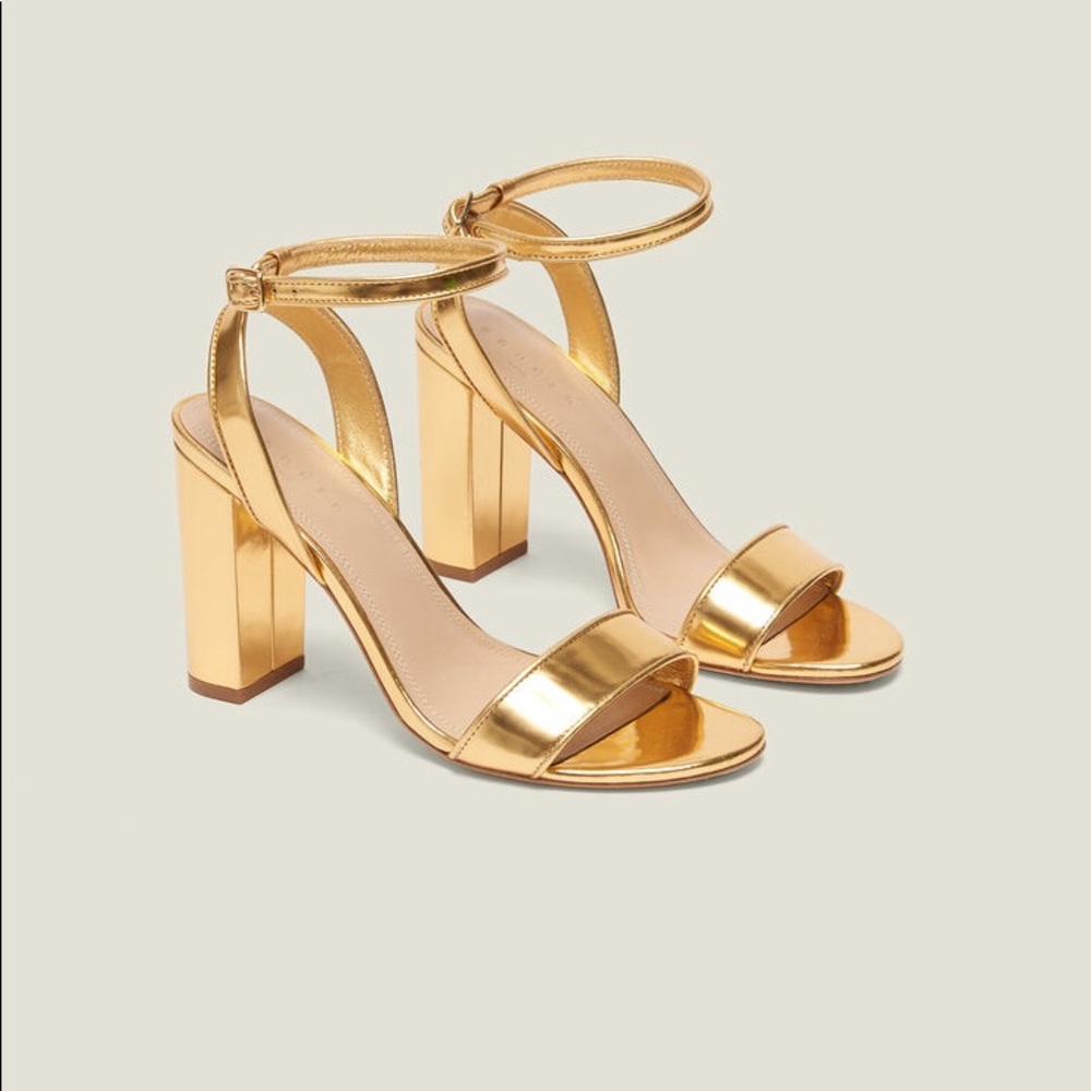 Sandro Adrianne heeled sandals in gold leather